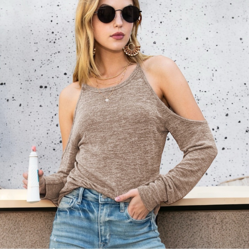 Marble Knit Cold Shoulder Top